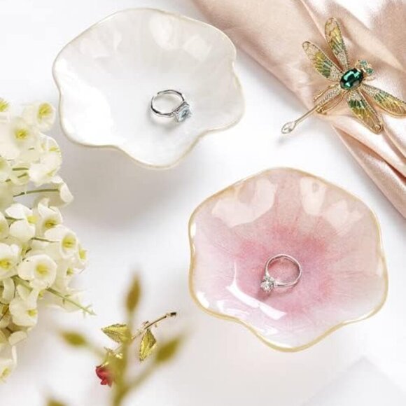 Lotus Leaf Shape Decorative Ring Tray, Small Key Bowl, Ceramic Trinket Tray Jewe - Picture 7 of 8
